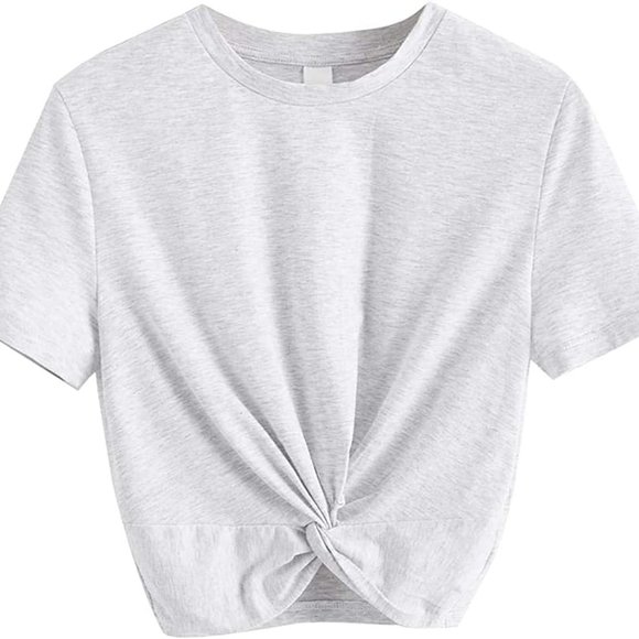 MakeMeChic Women's Summer Crop Top Short Sleeve Twist Tee T-Shirt - Gray size M - Picture 1 of 4